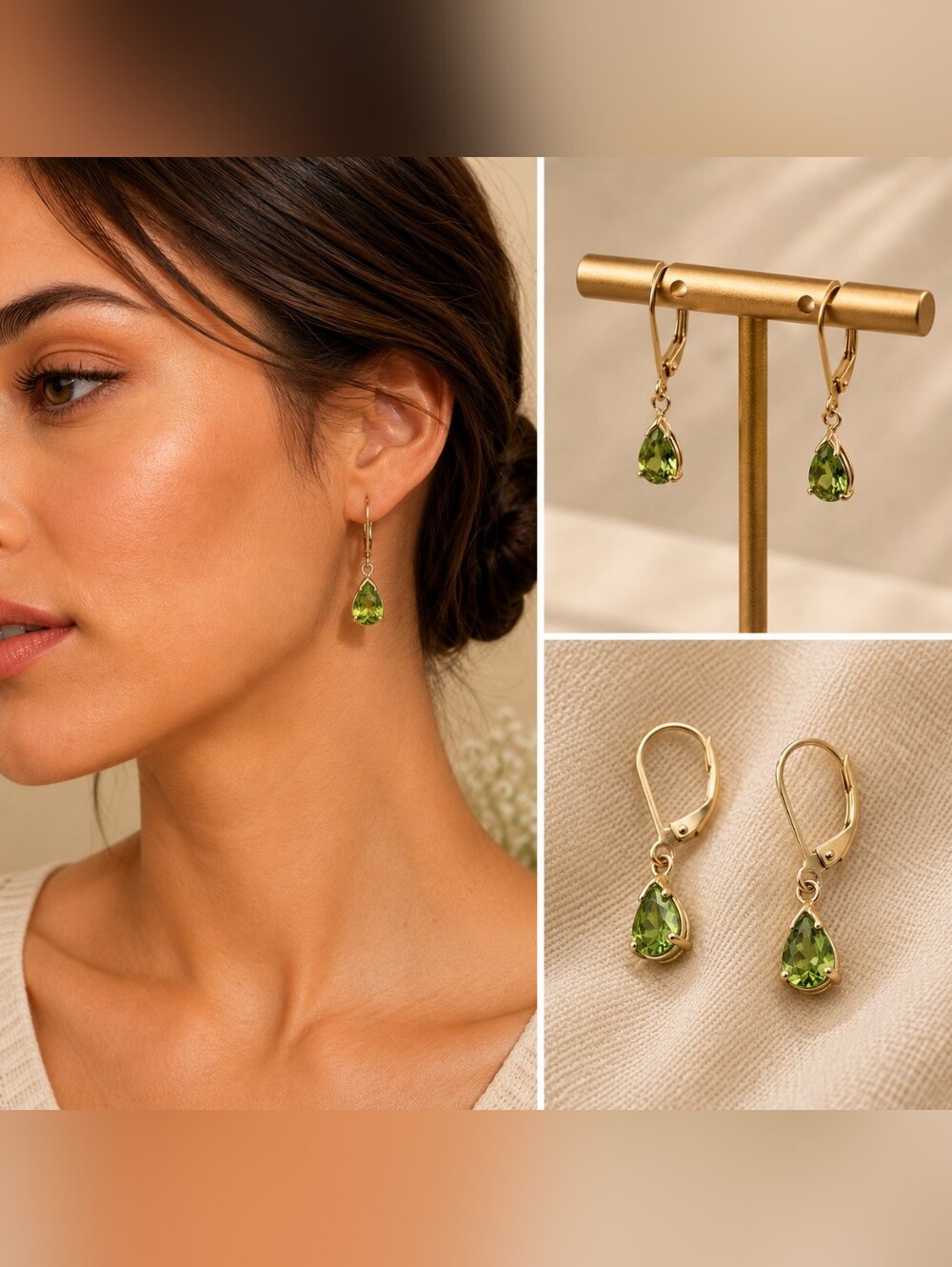 Stauer Helenite Earrings Pear Cut Green Gems Gold Over Silver Lever Back Dangles